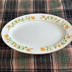 Elegant Floral Platter - White with Yellow and Green Design with Silver Trim